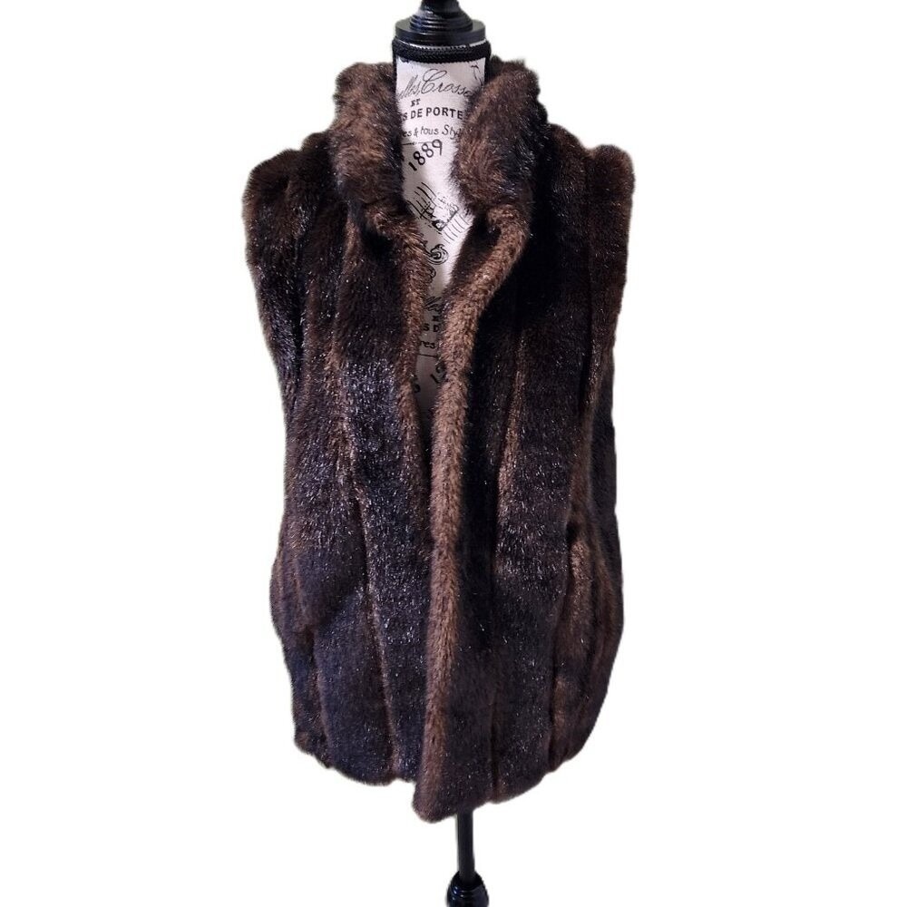 Donna Salyer's Fabulous Furs Brown Faux Fur Vest Women's Size M Luxury